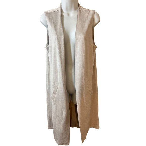 JOAN VASS Light Grey Sleeveless Long Cardigan - Women's Size Small - Picture 1 of 6